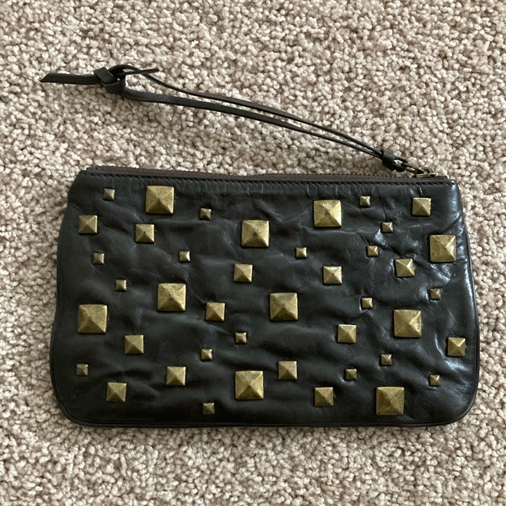 Club Monaco Dark Brown and Gold Studded Clutch